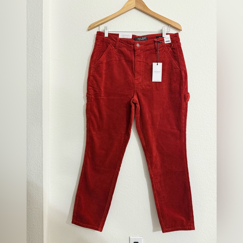 Judy Blue Red Rust High Rise Corduroy Carpenter Utility Pant Slim Fit Size 28